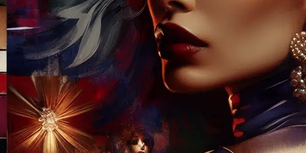 A powerful female character exuding confidence, set against a vibrant backdrop, embodying emotional intensity and charisma.